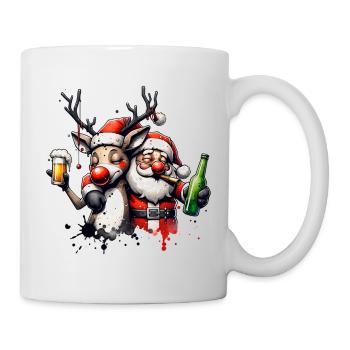 Santa & Rentier – Lustiges Weihnachtsgeschenk - Tasse - Weiß - Rechts