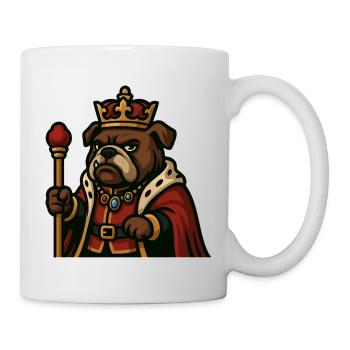 Bulldogge König mit Krone Zepter Royal Cartoon Art - Tasse - Weiß - Rechts