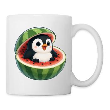 Quirky Pinguin mit Melone Lustiges Obst Sommer - Tasse - Weiß - Rechts