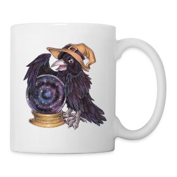 Mignonne Sorcière Corbeau avec Diseuse de Bonne Aventure en Boule de Cristal - Mug blanc - blanc - Droite