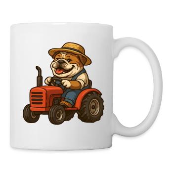 Niedlicher Bulldoggenbauer fährt roten Traktor-Cartoon - Tasse - Weiß - Rechts
