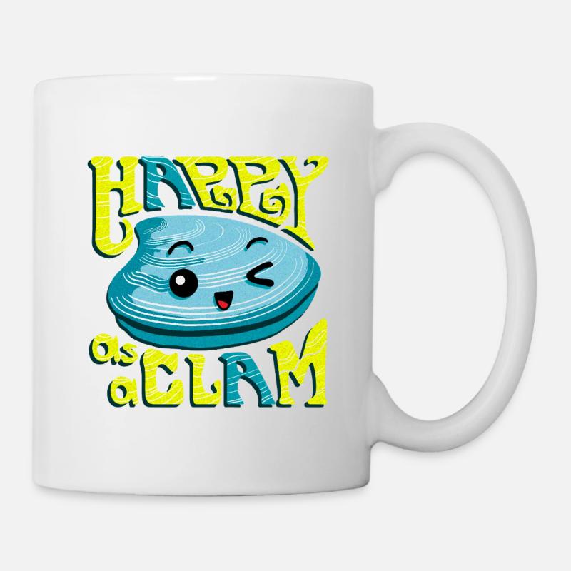 Happy as a Clam Cheerful Shell Kawaii Cute - Mug - white