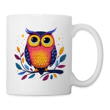 Colorful owl illustration on branch - Mug - white - Right