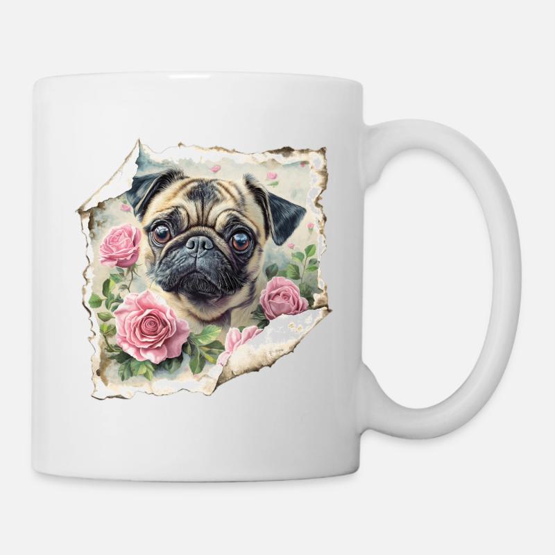 Mops Vintage - Tasse - Weiß