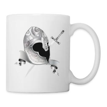 Edler Ritterhelm mit Schwert – Silberornament - Tasse - Weiß - Rechts