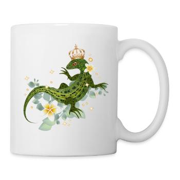 Gekrönte Eidechse mit Blüten und Glanzakzenten - Tasse - Weiß - Rechts