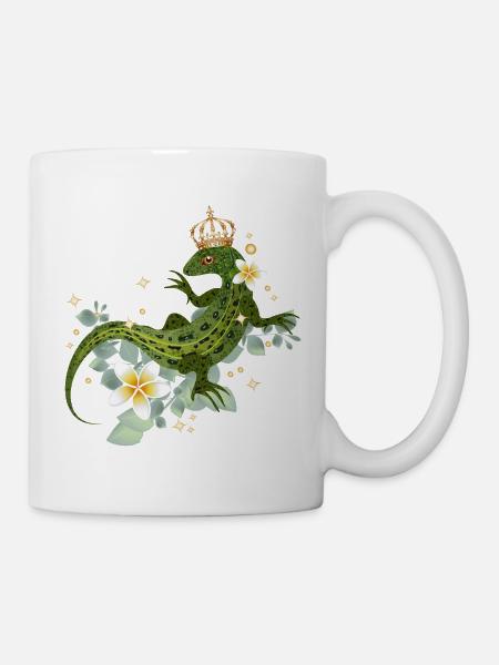 Gekrönte Eidechse mit Blüten und Glanzakzenten - Tasse - Weiß