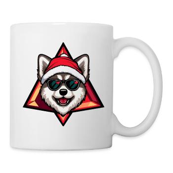 Husky au chapeau du Père Noël avec des lunettes de soleil - Mug blanc - blanc - Droite