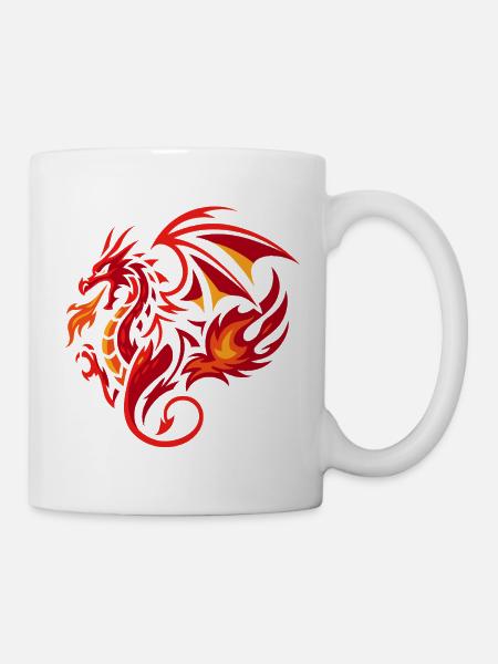 Tribal Drache Flammenrot Tattoo Stil - Tasse - Weiß
