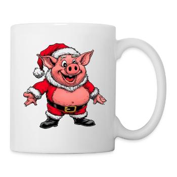 Schweinchen Weihnachtsmann - Tasse - Weiß - Rechts