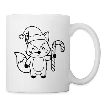 Weihnachtsfuchs mit Candy Cane Illustration - Tasse - Weiß - Rechts