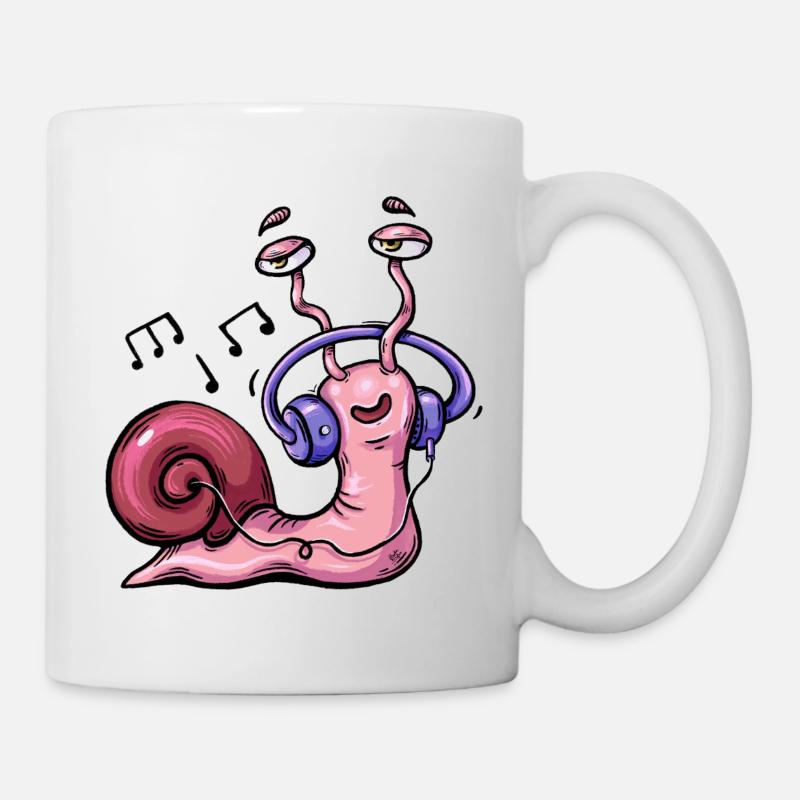 Escargot écoutant de la musique avec des écouteurs - Mug blanc - blanc