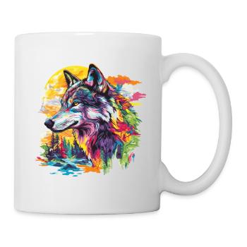 Loup Tête de loup Prédateur Forêt Nature sauvage Coloré - Mug blanc - blanc - Droite