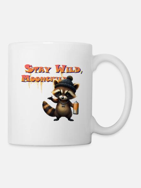 Waschbär-Mondgraffiti - Tasse - Weiß