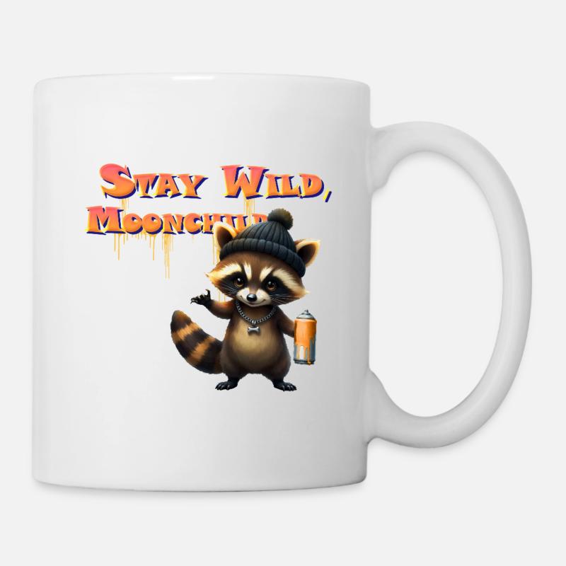 Waschbär-Mondgraffiti - Tasse - Weiß