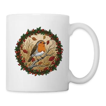 Herbst Rotkehlchen im Kranz - Tasse - Weiß - Rechts