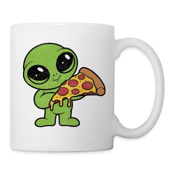 Cute Alien with Pizza Slice Pizza Fan - Mug - white - Right