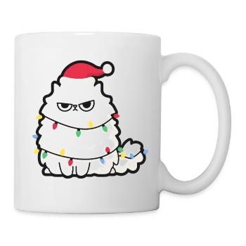 Grimmige Weihnachtskatze mit Lichtern - Tasse - Weiß - Rechts