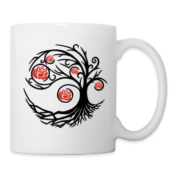 Stilisierter schwarzer Baum und rote Rosen - Tasse - Weiß - Rechts