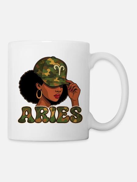 Widderkönigin – Tarn-Afro-Mädchen Zodiac-Stolz - Tasse - Weiß