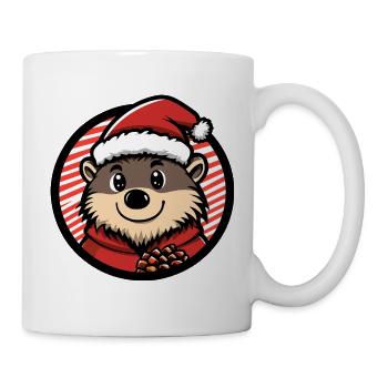 Weihnachts-Igel mit Santa-Hut - Tasse - Weiß - Rechts