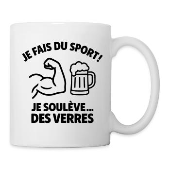 Ich treibe Sport, hebe Brille, mache Humor - Tasse - Weiß - Rechts