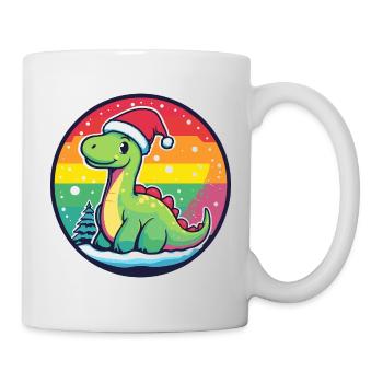 Dino mit Weihnachtsmütze Regenbogen - Tasse - Weiß - Rechts