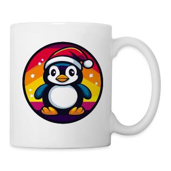 Pinguin mit Santa Hut im Farbkreis - Tasse - Weiß - Rechts