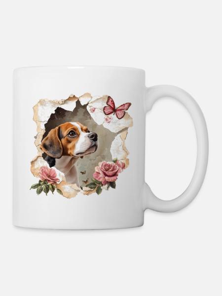 Beagle avec papillon - Mug blanc - blanc