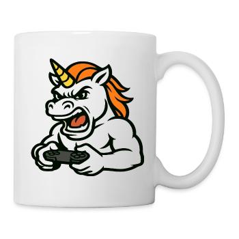 Raging Unicorn Gamer Maskottchen mit Controller - Tasse - Weiß - Rechts