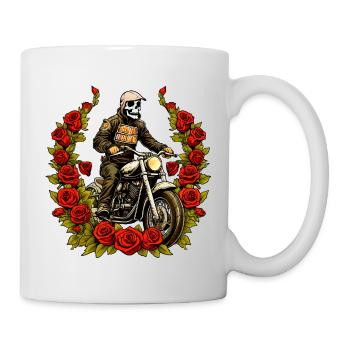 Motorcyclist Skeleton Roses - Mug - white - Right