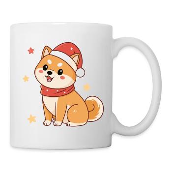 Shiba Noël kawaii avec chapeau rouge - Mug blanc - blanc - Droite