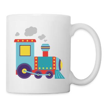 Bunte Spielzeug-Dampflok-Illustration - Tasse - Weiß - Rechts