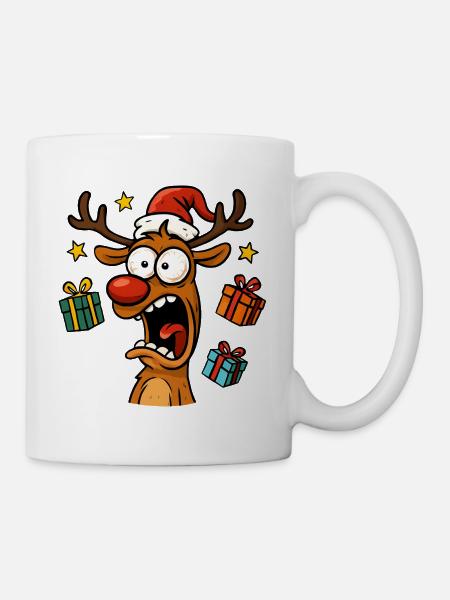 Lustiges Rentier Weihnachten verrückt erschrocken - Tasse - Weiß