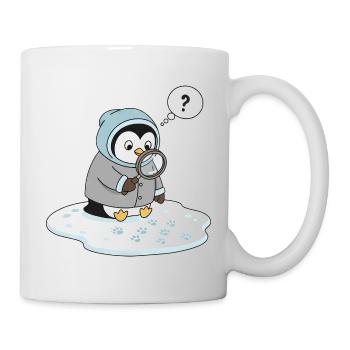 Süßer Pinguin Detektiv Spurensuche Tierbeobachtung - Tasse - Weiß - Rechts