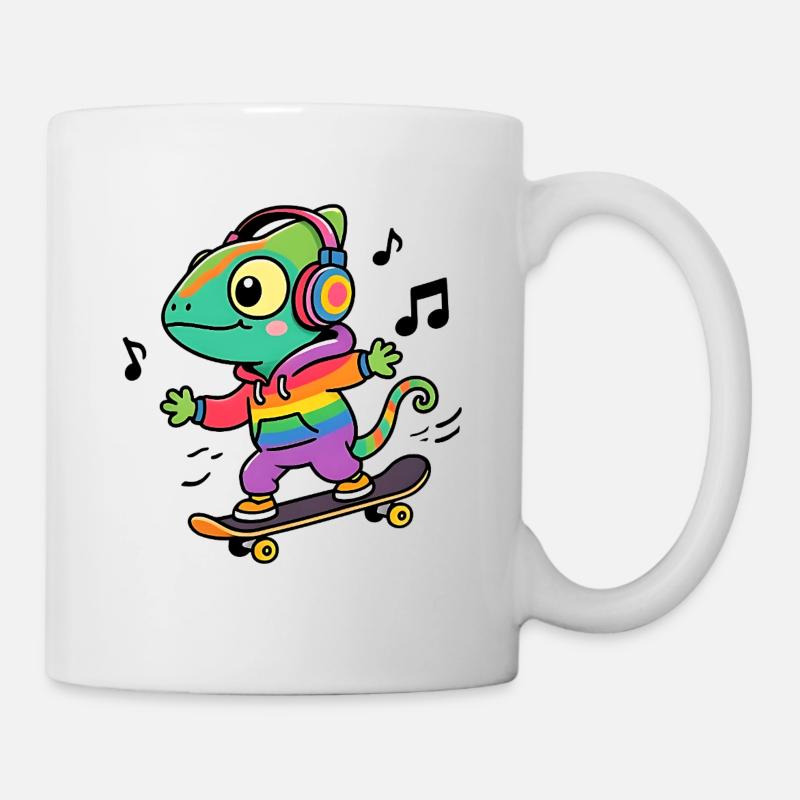 Regenbogen-Chamäleon auf Schlittschuh - Tasse - Weiß