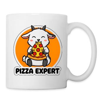 Süßer Ziegenpizza-Experte – Happy Animal Eating Slice - Tasse - Weiß - Rechts