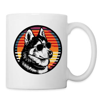 Husky Sonnenuntergang mit Sonnenbrille - Tasse - Weiß - Rechts