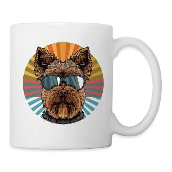 Yorkie avec lunettes de soleil rétro soleil - Mug blanc - blanc - Droite