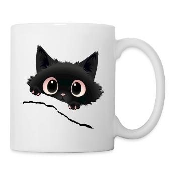 Kawaii black kitten poking out his gaze - Mug - white - Right