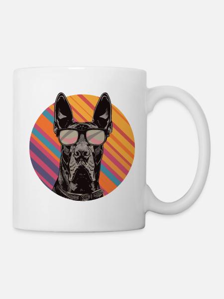 Dobermann mit Sonnenbrille Pop Art - Tasse - Weiß