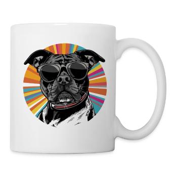 Hund mit Sonnenbrille Retro Patch - Tasse - Weiß - Rechts