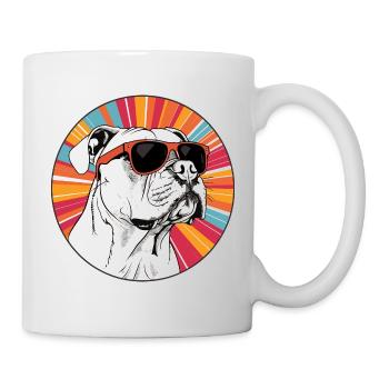 Bulldog with sunglasses in neon radial - Mug - white - Right