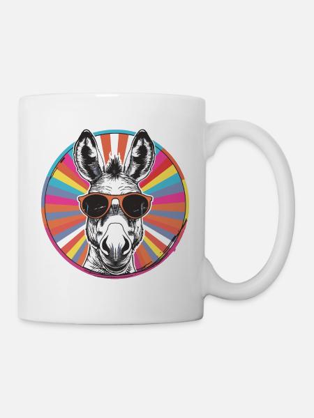 Sonnenbrillen-Esel im Regenbogen - Tasse - Weiß