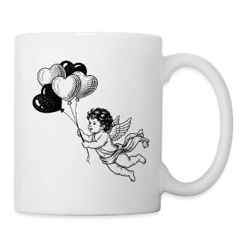 Petit ange mignon avec des ballons en forme de cœur - Mug blanc - blanc - Droite