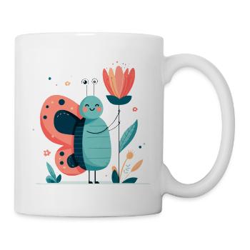 putziger Schmetterling mit Blume - Tasse - Weiß - Rechts