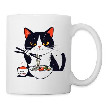 Cat Eats Sushi with Chopsticks Ramen Charm Noodles - Mug - white - Right