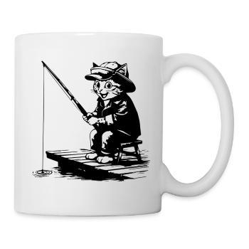 Funny Angler Cat Cat Fishing Motif - Mug - white - Right