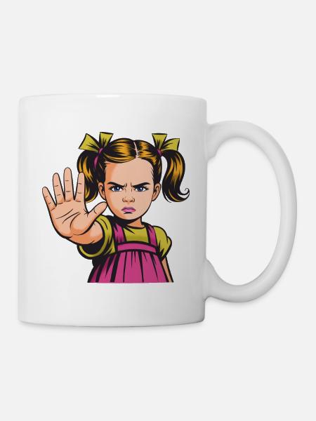 Stop! Wütendes Mädchen Cartoon - Tasse - Weiß