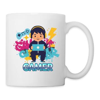 Gamer Kid with game pad and headphones - Mug - white - Right